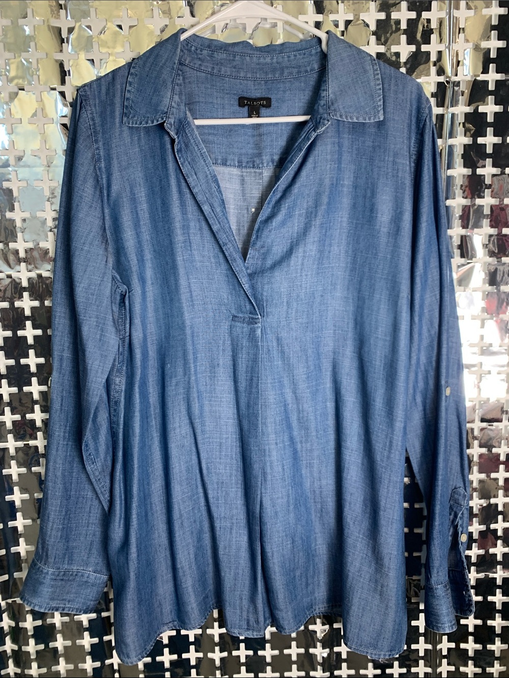 Talbots Lightweight Chambray Blue V-Neck Tunic
